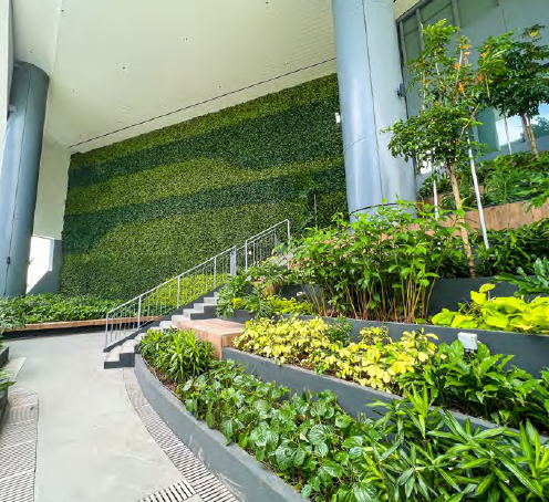 Image shows green wall at grab hq